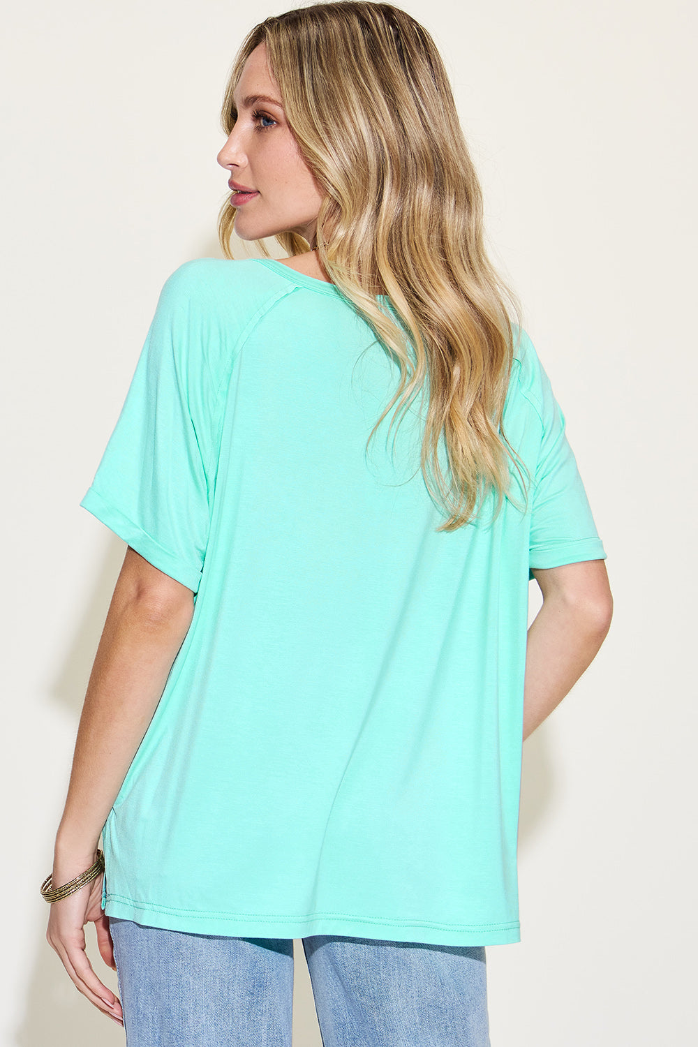 Basic Bae Full Size Bamboo Slit V-Neck Short Sleeve T-Shirt - Parsifale