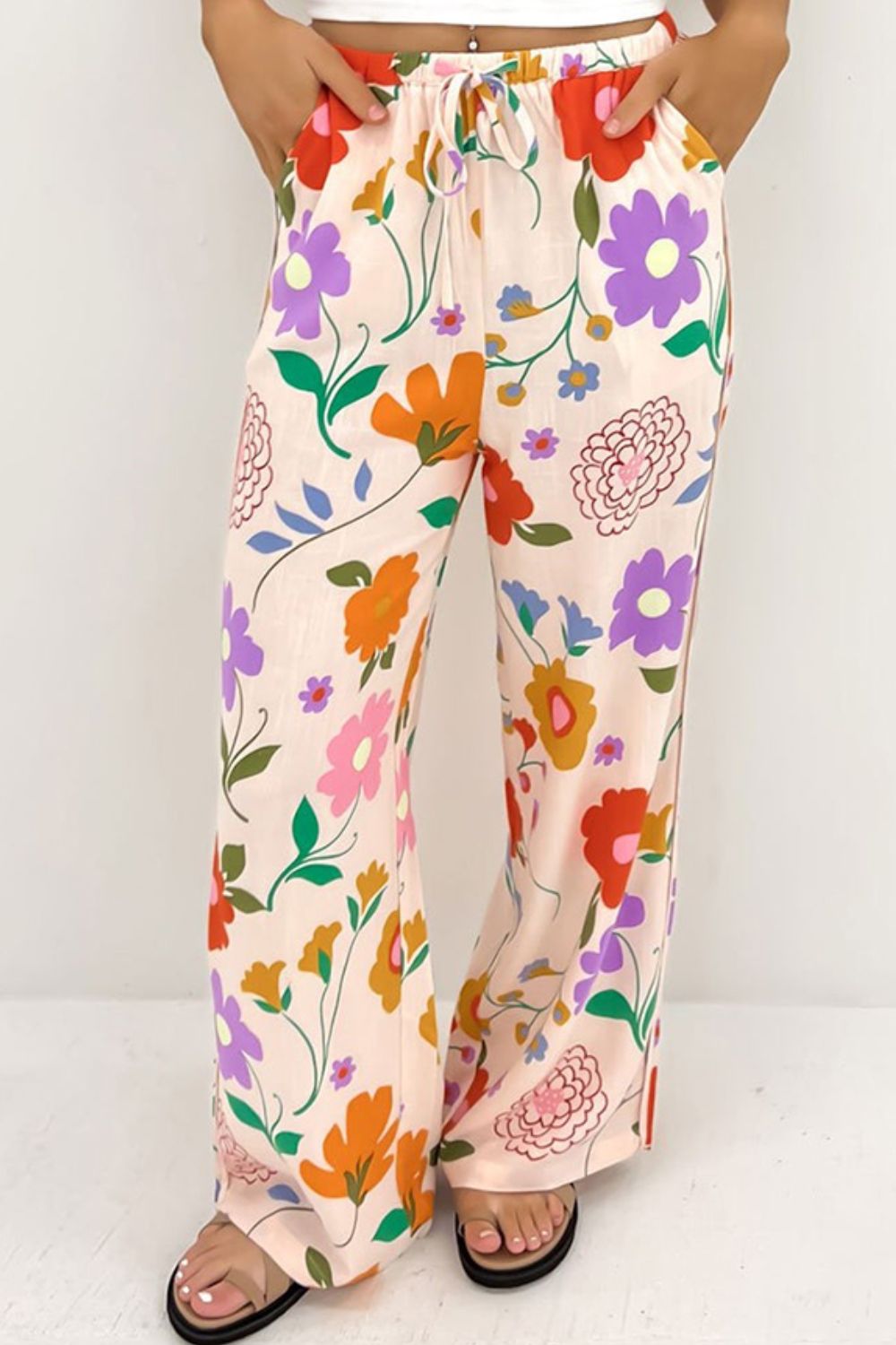 Drawstring Printed Pants with Pockets - Parsifale