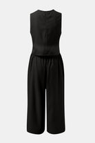 Round Neck Top and Wide Leg Pants Set - Parsifale