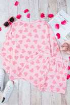 Heart Print Round Neck Top and Shorts Lounge Set - Parsifale