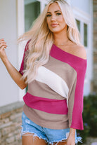 Color Block Boat Neck Half Sleeve Knit Top - Parsifale