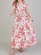 Tiered Floral Notched Short Sleeve Dress - Parsifale