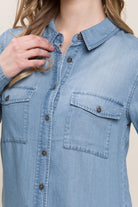 Love Tree Scooped Hem Button Up Denim Shirt - Parsifale