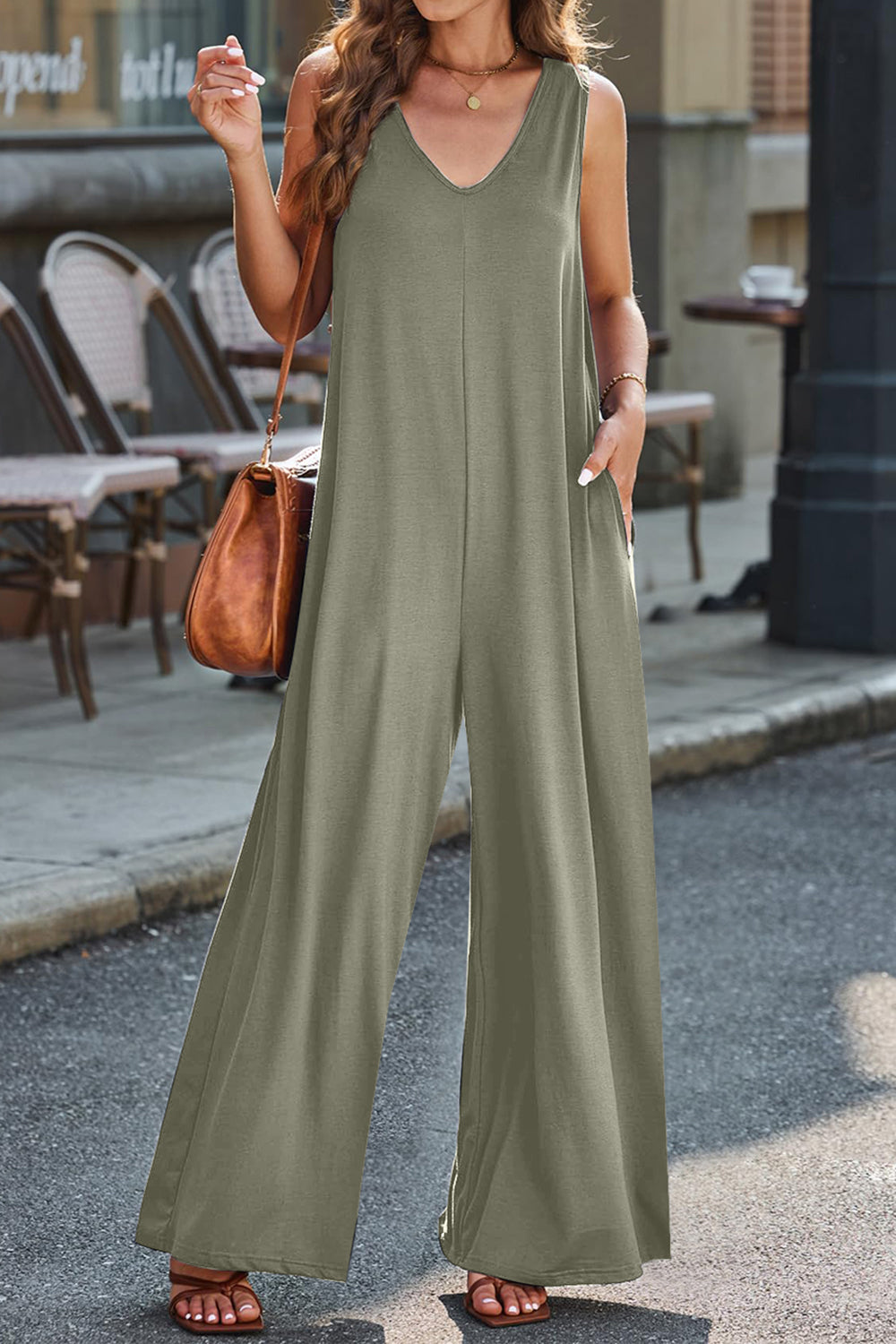 Full Size V-Neck Wide Strap Jumpsuit - Parsifale