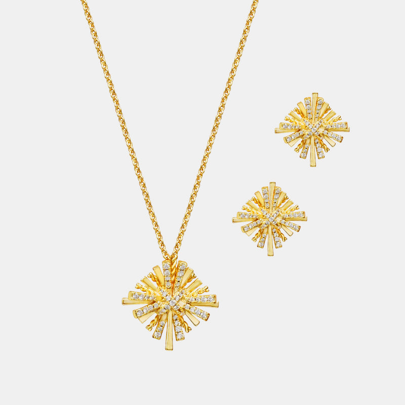 Starburst Gold-Plated Earrings and Necklace Set - Parsifale