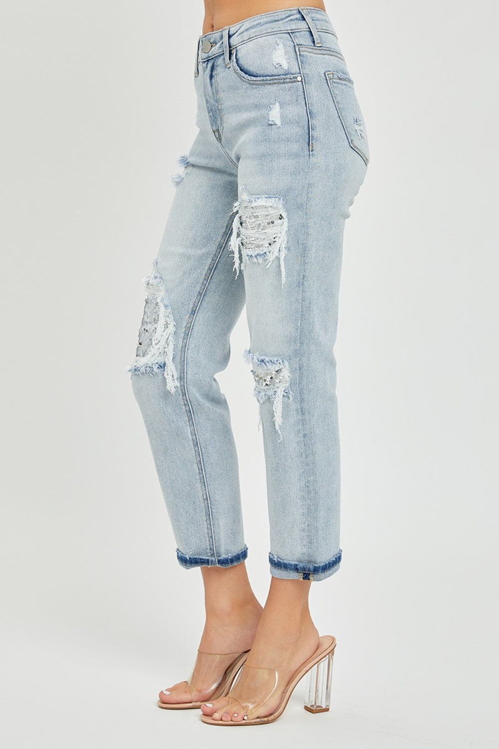 RISEN Mid-Rise Sequin Patched Jeans - Parsifale