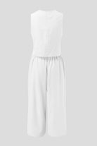 Round Neck Top and Wide Leg Pants Set - Parsifale