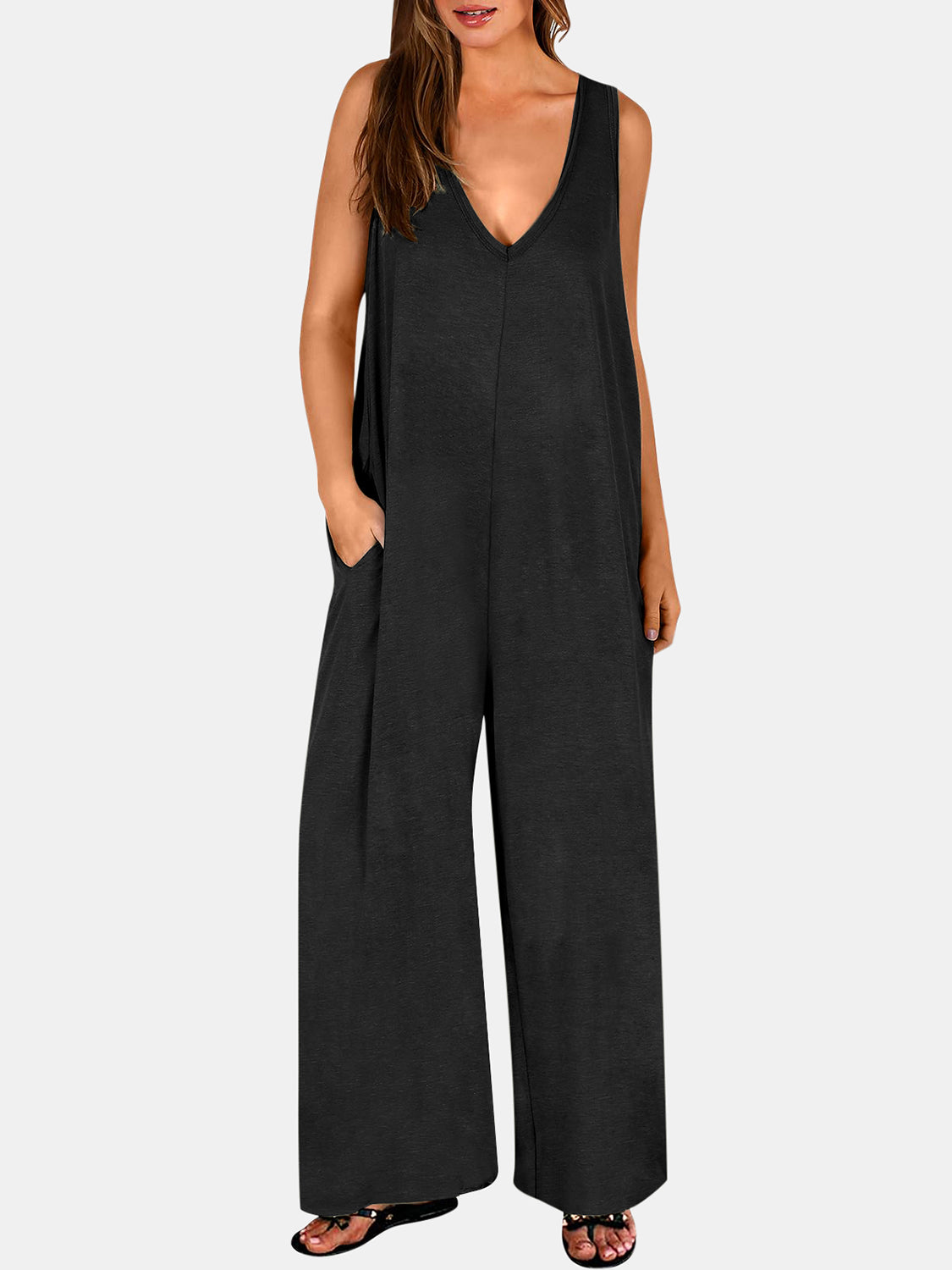 Full Size V-Neck Wide Strap Jumpsuit - Parsifale