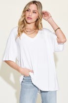 Basic Bae Full Size Bamboo V-Neck Drop Shoulder T-Shirt - Parsifale