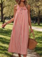 Striped Tie Neck Midi Cami Dress - Parsifale