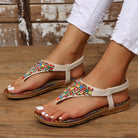 Beaded PU Leather Open Toe Sandals - Parsifale