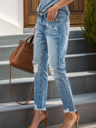 Distressed Raw Hem Jeans with Pockets - Parsifale