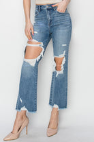 RISEN High Rise Distressed Crop Straight Jeans - Parsifale