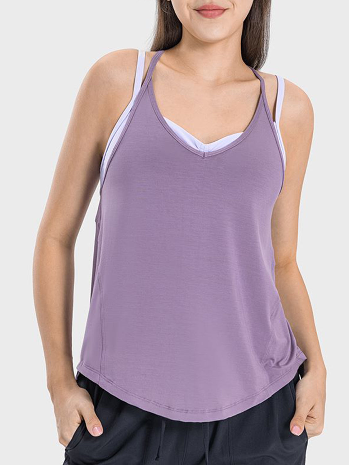 Slit Spaghetti Strap Scoop Neck Active Cami - Parsifale