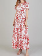 Tiered Floral Notched Short Sleeve Dress - Parsifale