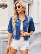 Distressed Raw Hem Button Up Denim Jacket - Parsifale