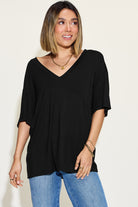 Basic Bae Full Size Bamboo V-Neck Drop Shoulder T-Shirt - Parsifale