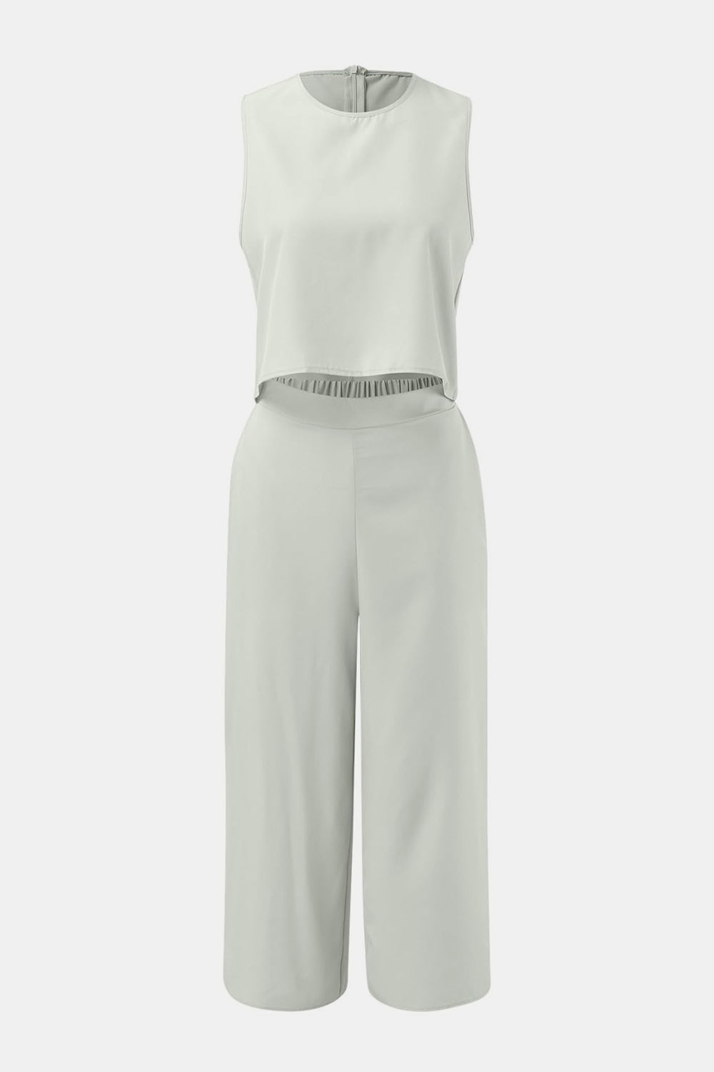 Round Neck Top and Wide Leg Pants Set - Parsifale