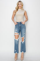 RISEN High Rise Distressed Crop Straight Jeans - Parsifale