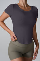 Cutout Round Neck Short Sleeve Active T-Shirt - Parsifale