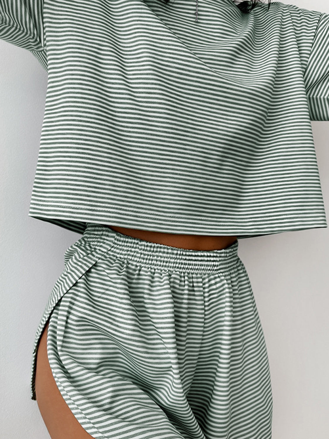 Striped Round Neck Top and Shorts Set - Parsifale