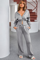 Dropped Shoulder Hoodie and Drawstring Pants Active Set - Parsifale