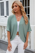 Eyelet Open Front Half Sleeve Cardigan - Parsifale