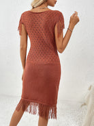 Fringe Openwork Boat Neck Knit Dress - Parsifale