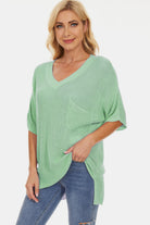 Pocketed V-Neck Half Sleeve Knit Top - Parsifale