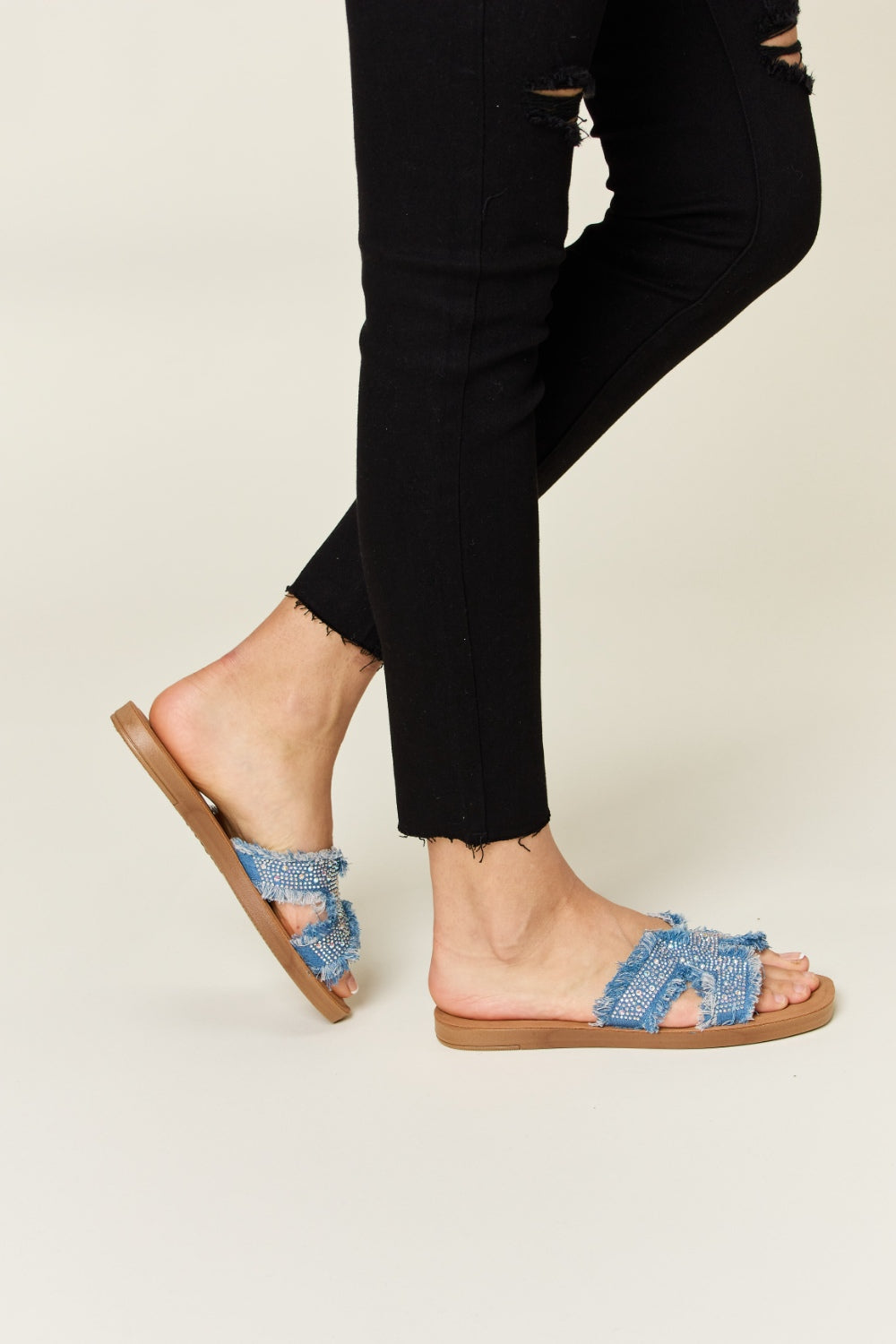 Forever Link Raw Trim Denim H-Band Flat Sandals - Parsifale