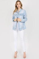 American Bazi Letter Patched Distressed Denim Jacket - Parsifale