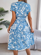 Printed V-Neck Short Sleeve Dress - Parsifale