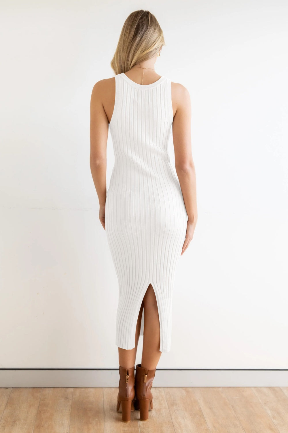 Slit Ribbed Round Neck Sleeveless Dress - Parsifale