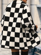 Double Take Full Size Checkered Button Front Coat with Pockets - Parsifale