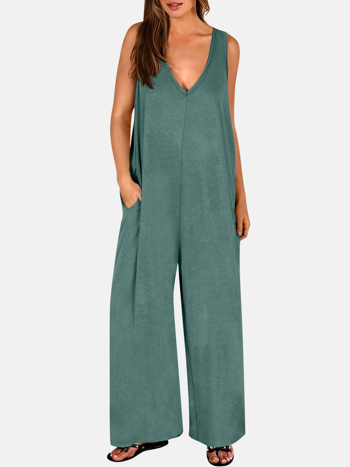 Full Size V-Neck Wide Strap Jumpsuit - Parsifale