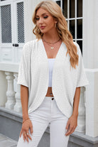 Eyelet Open Front Half Sleeve Cardigan - Parsifale