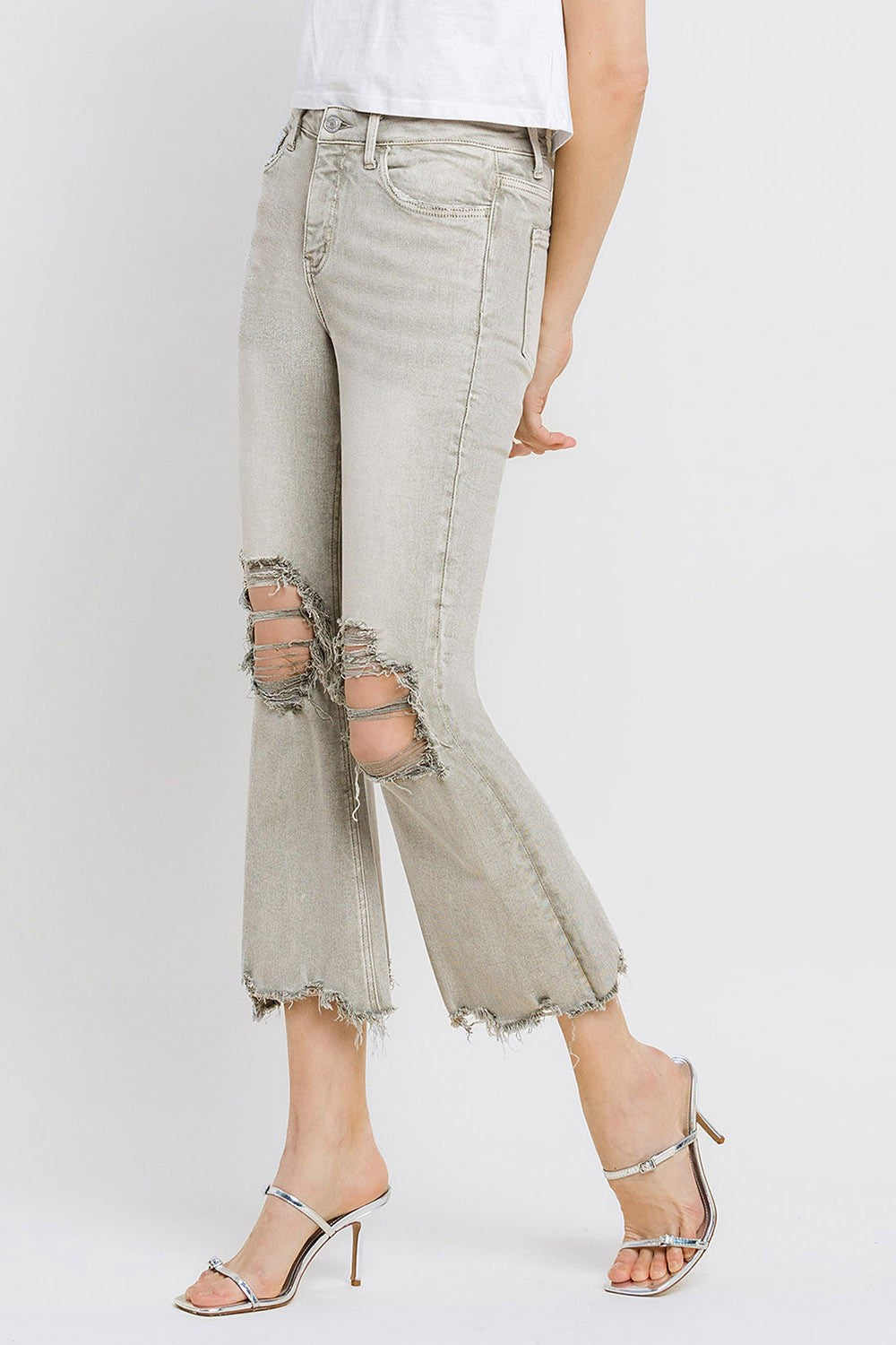 Lovervet Distressed Raw Hem Cropped Flare Jeans - Parsifale