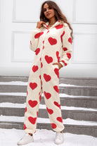 Fuzzy Heart Zip Up Hooded Lounge Jumpsuit - Parsifale