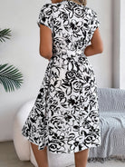 Printed V-Neck Short Sleeve Dress - Parsifale