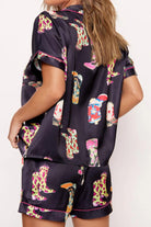 Printed Button Up Short Sleeve Top and Shorts Lounge Set - Parsifale