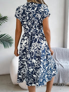 Printed V-Neck Short Sleeve Dress - Parsifale