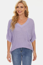 Pocketed V-Neck Half Sleeve Knit Top - Parsifale