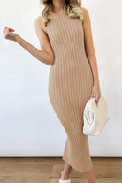 Slit Ribbed Round Neck Sleeveless Dress - Parsifale