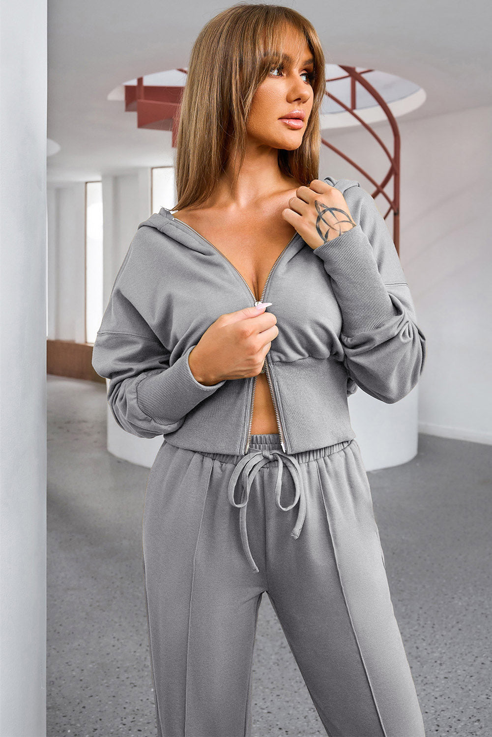 Dropped Shoulder Hoodie and Drawstring Pants Active Set - Parsifale