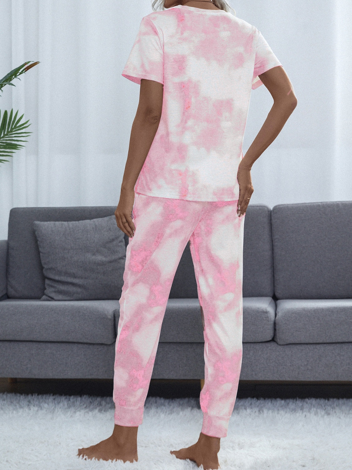 Tie-Dye Round Neck Short Sleeve Top and Pants - Parsifale