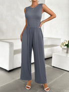 Round Neck Sleeveless Wide Leg Jumpsuit - Parsifale