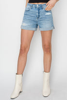 RISEN Distressed Mid-Rise Waist Denim Shorts - Parsifale