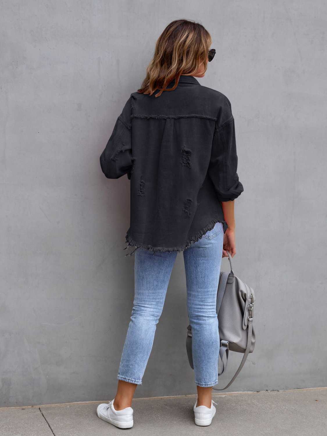 Distressed Drop Shoulder Denim Jacket - Parsifale