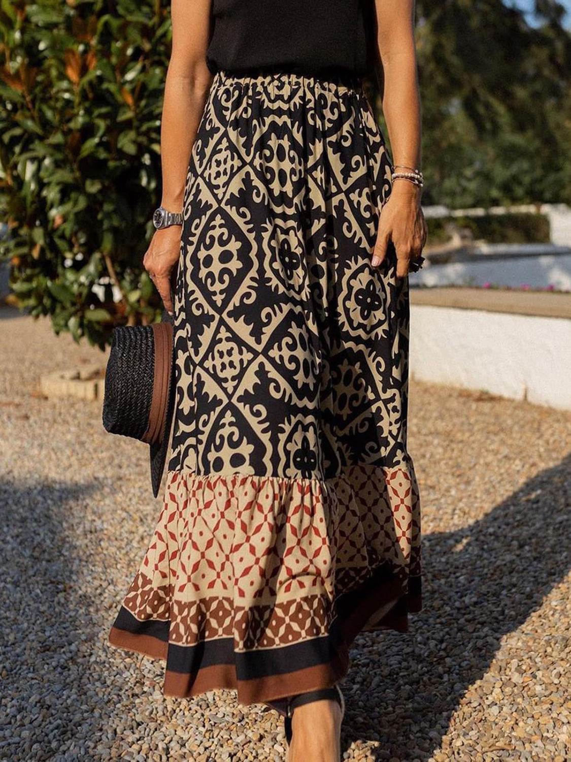 Geometric Elastic Waist Maxi Skirt - Parsifale