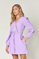 Double Take Full Size Drawstring Long Sleeve Romper - Parsifale